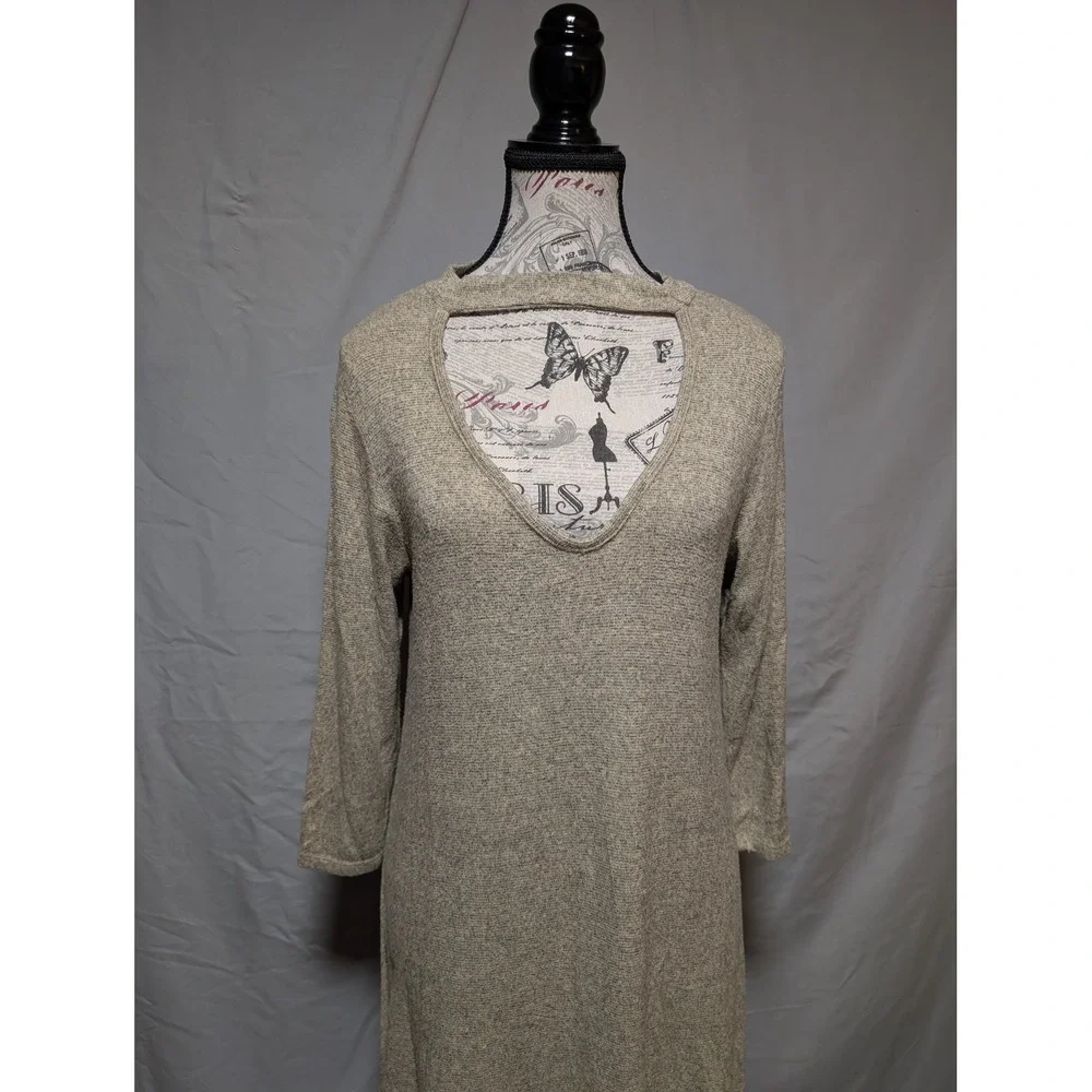 Acemi‎ Oatmeal Beige Knit Cutout Neckline Long Sleeve Dress Women's Large